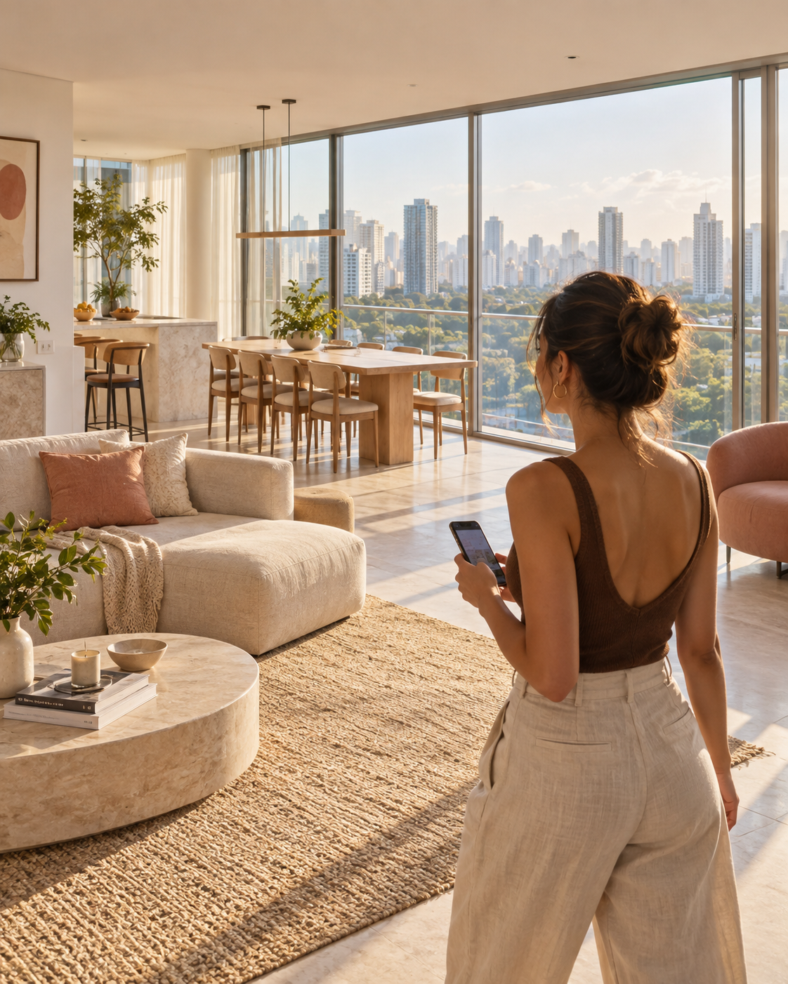 Pessoa explorando um apartamento contemporâneo